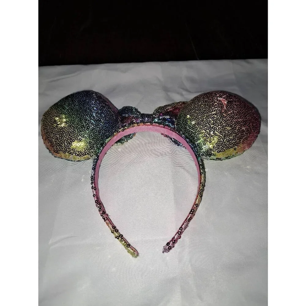 Rainbow Sequin Ear Girl Headband Disney Minnie Mouse Halloween Birthday Vacation